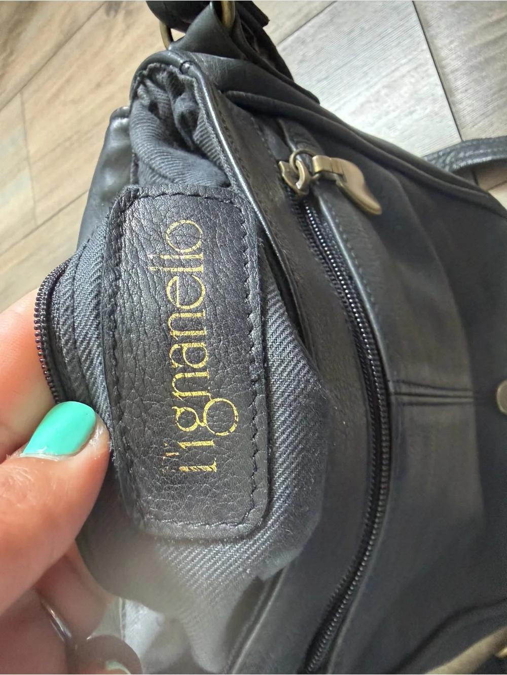 Tignanello Black Leather Messenger Crossbody Bag